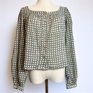 Emerson Fry India Collection Organic Cotton Moss Gingham Laurent Blouse